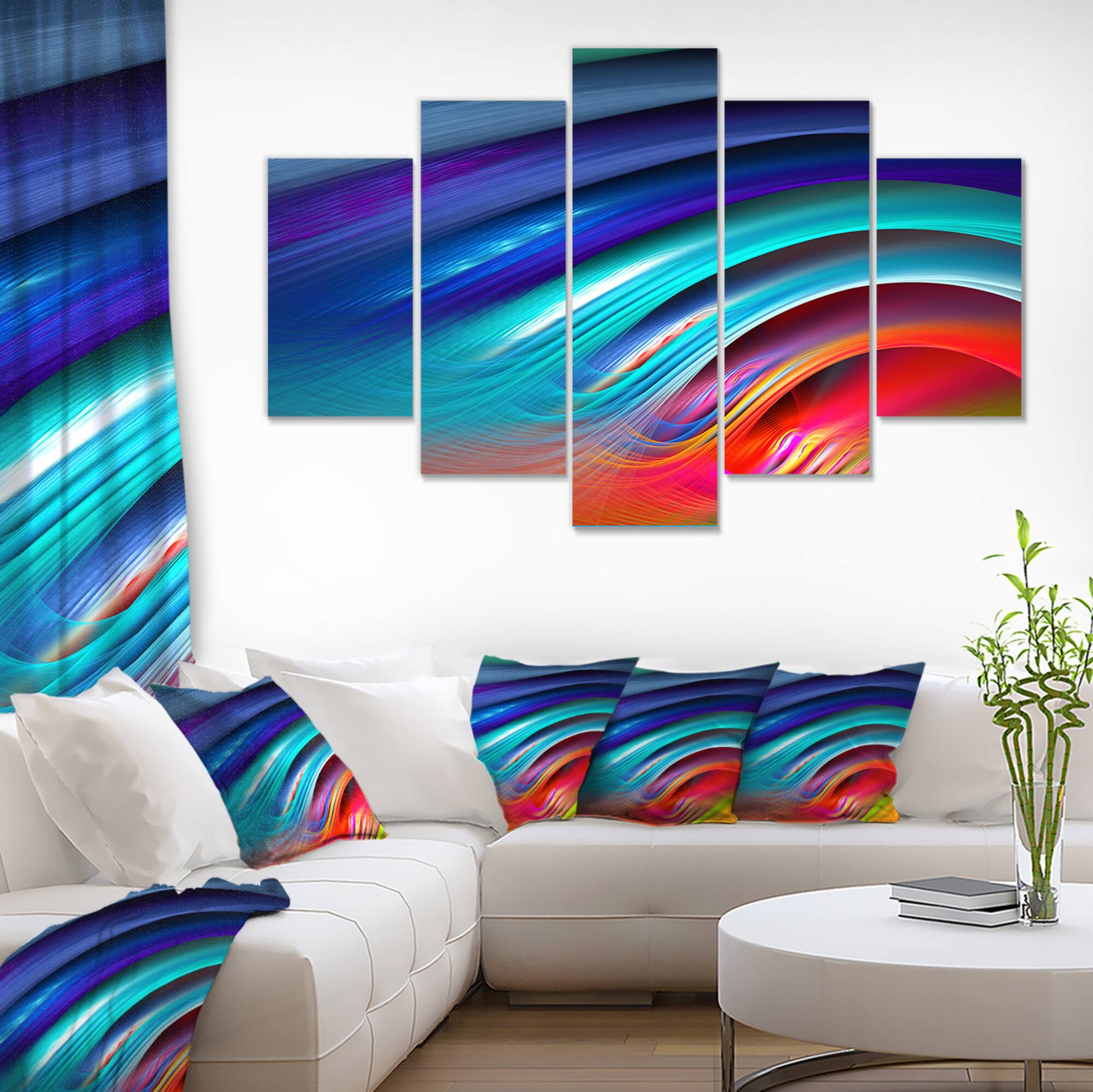 Designart - Beautiful Fractal Rainbow Waves - Large Floral Canvas Art Print